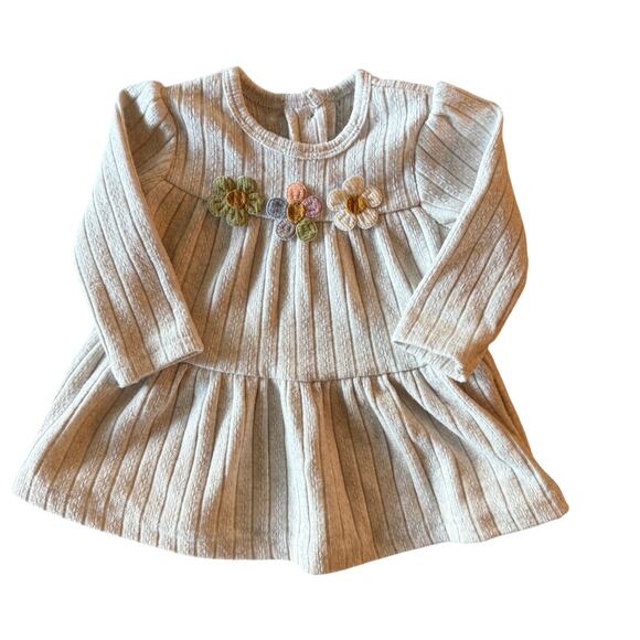 French Connection Baby Dress 3–6M Beige Knit Long Sleeve Floral Cottagecore Boho - Picture 1 of 4